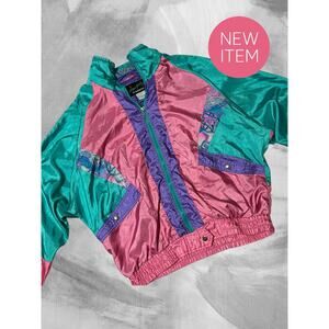 Vintage 90s New York Classics Colorblock Windbreaker Jacket M Pink Teal V08